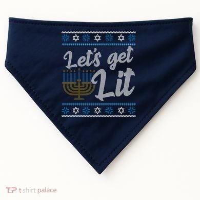 Funny Ugly Hanukkah Lets Get Lit Menorah USA-Made Doggie Bandana