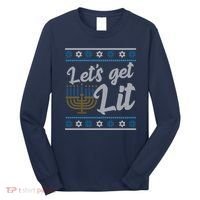 Funny Ugly Hanukkah Lets Get Lit Menorah Long Sleeve Shirt thumb 0
