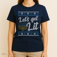 Funny Ugly Hanukkah Lets Get Lit Menorah T-Shirt thumb 4