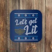 Funny Ugly Hanukkah Lets Get Lit Menorah Coaster thumb 0
