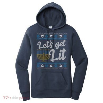 Funny Ugly Hanukkah Lets Get Lit Menorah Women's Hoodie