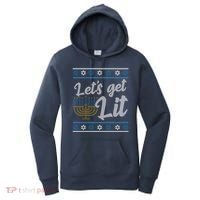 Funny Ugly Hanukkah Lets Get Lit Menorah Women's Hoodie thumb 0