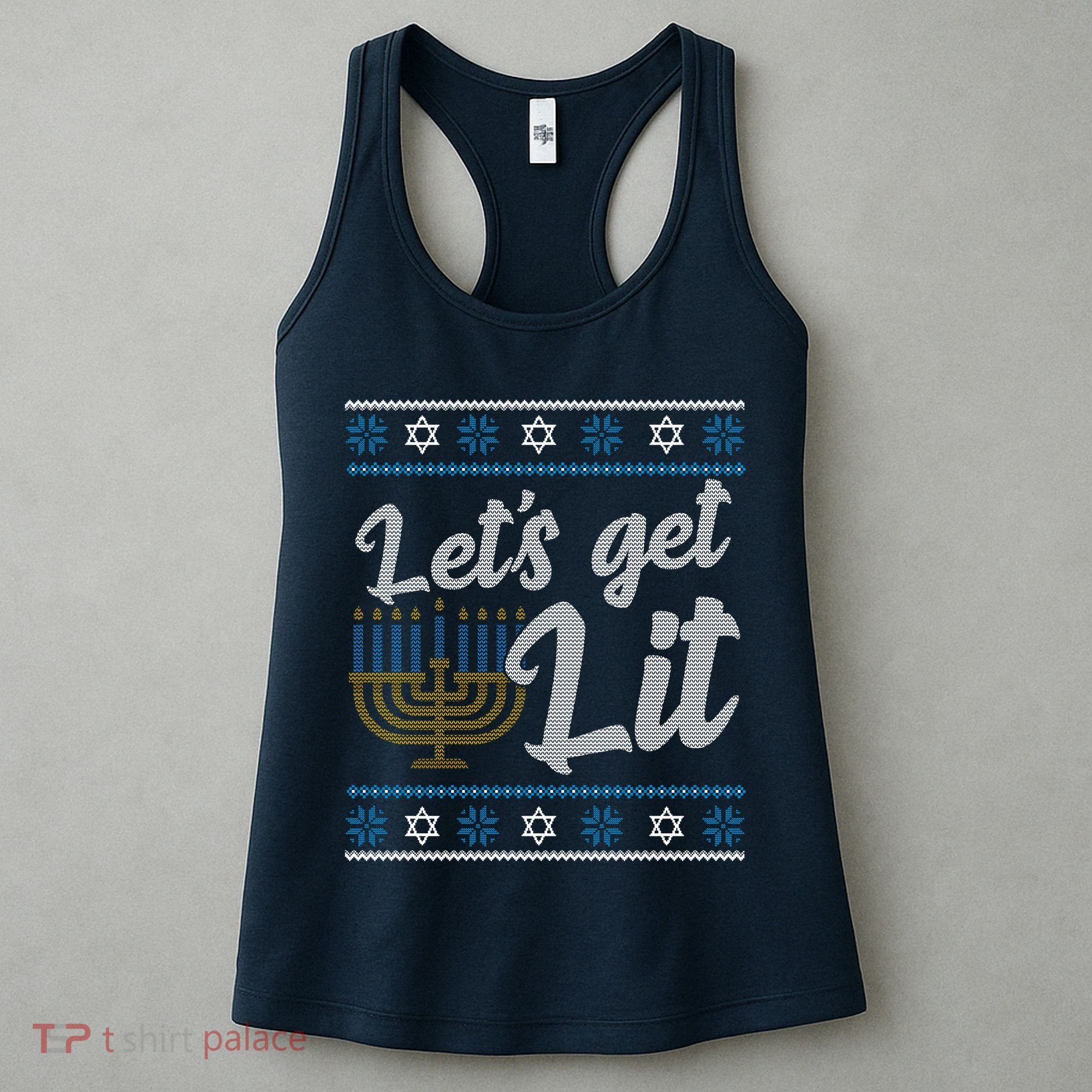 Funny Ugly Hanukkah Lets Get Lit Menorah Women's Tank Top