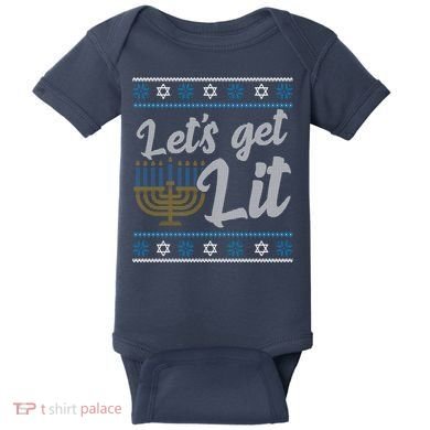 Funny Ugly Hanukkah Lets Get Lit Menorah Baby Bodysuit