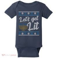 Funny Ugly Hanukkah Lets Get Lit Menorah Baby Bodysuit thumb 0