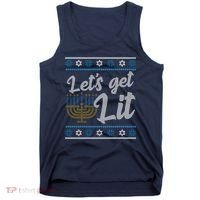 Funny Ugly Hanukkah Lets Get Lit Menorah Tank Top thumb 0