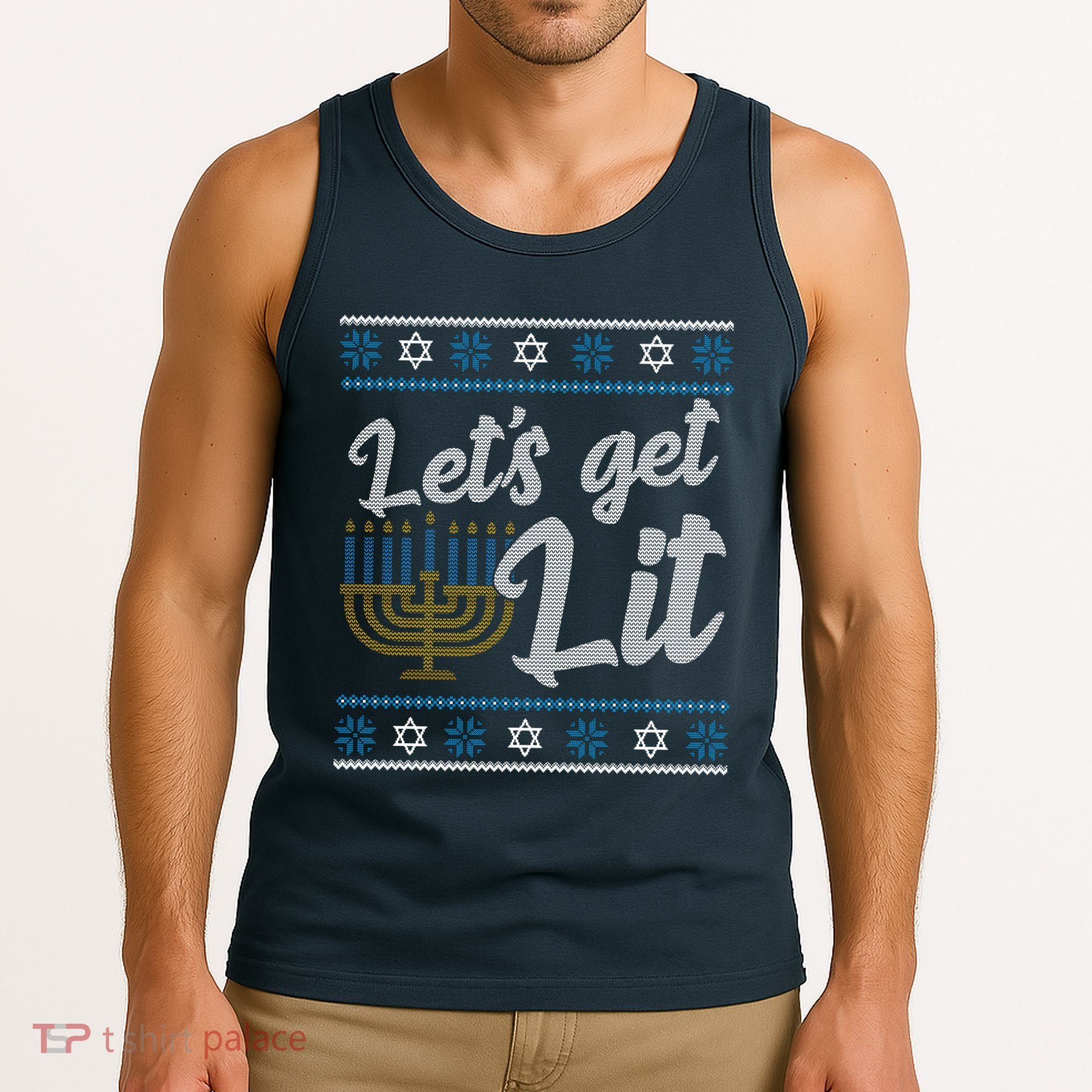 Funny Ugly Hanukkah Lets Get Lit Menorah Tank Top