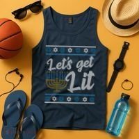 Funny Ugly Hanukkah Lets Get Lit Menorah Tank Top thumb 4