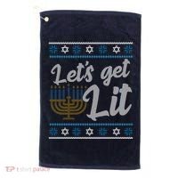 Funny Ugly Hanukkah Lets Get Lit Menorah Golf Towel thumb 0