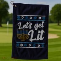 Funny Ugly Hanukkah Lets Get Lit Menorah Golf Towel thumb 1