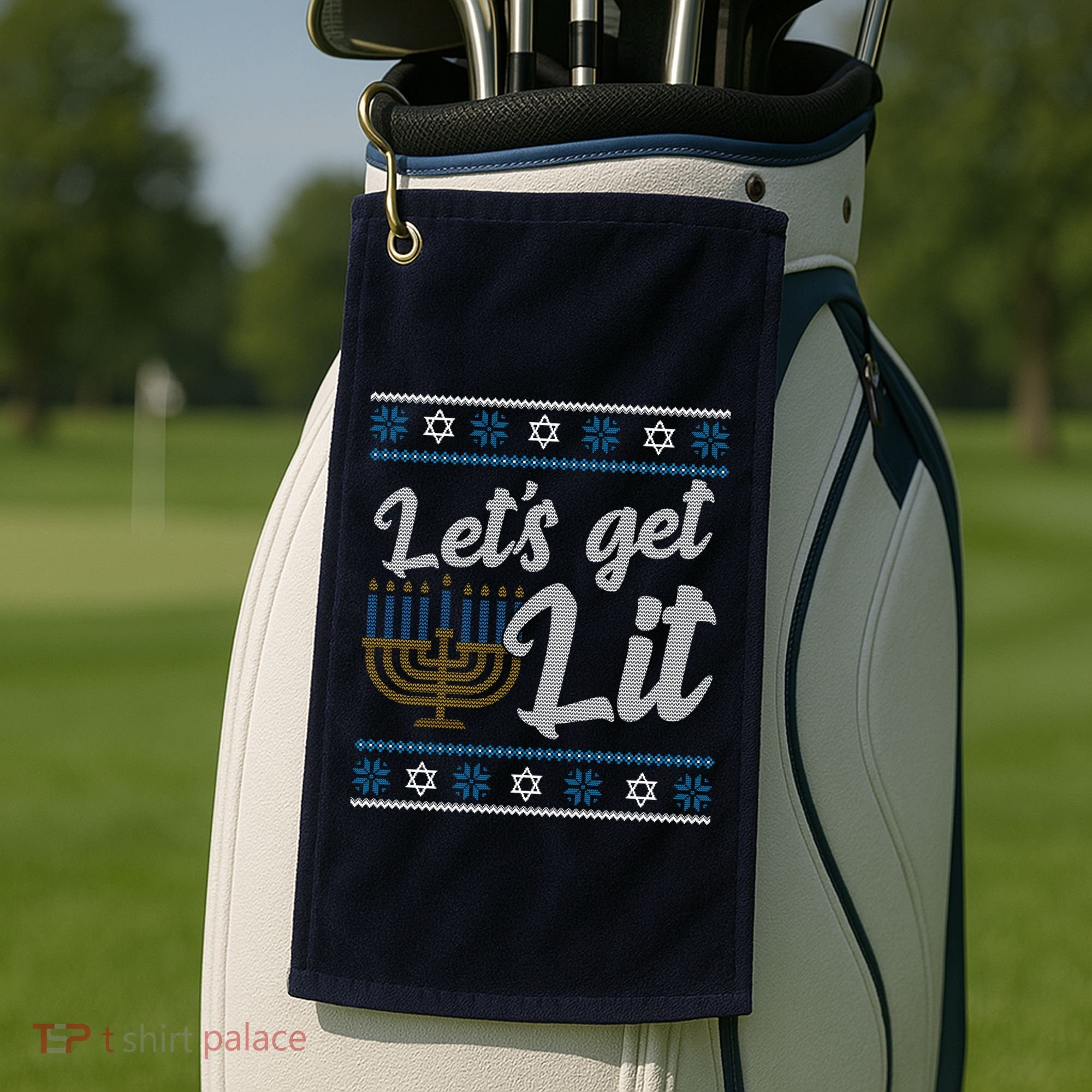 Funny Ugly Hanukkah Lets Get Lit Menorah Golf Towel