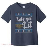 Funny Ugly Hanukkah Lets Get Lit Menorah Toddler T-Shirt thumb 0