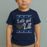 Funny Ugly Hanukkah Lets Get Lit Menorah Toddler T-Shirt thumb 2