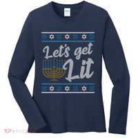 Funny Ugly Hanukkah Lets Get Lit Menorah Women's Long Sleeve Shirt thumb 0