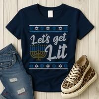 Funny Ugly Hanukkah Lets Get Lit Menorah Women's T-Shirt thumb 3