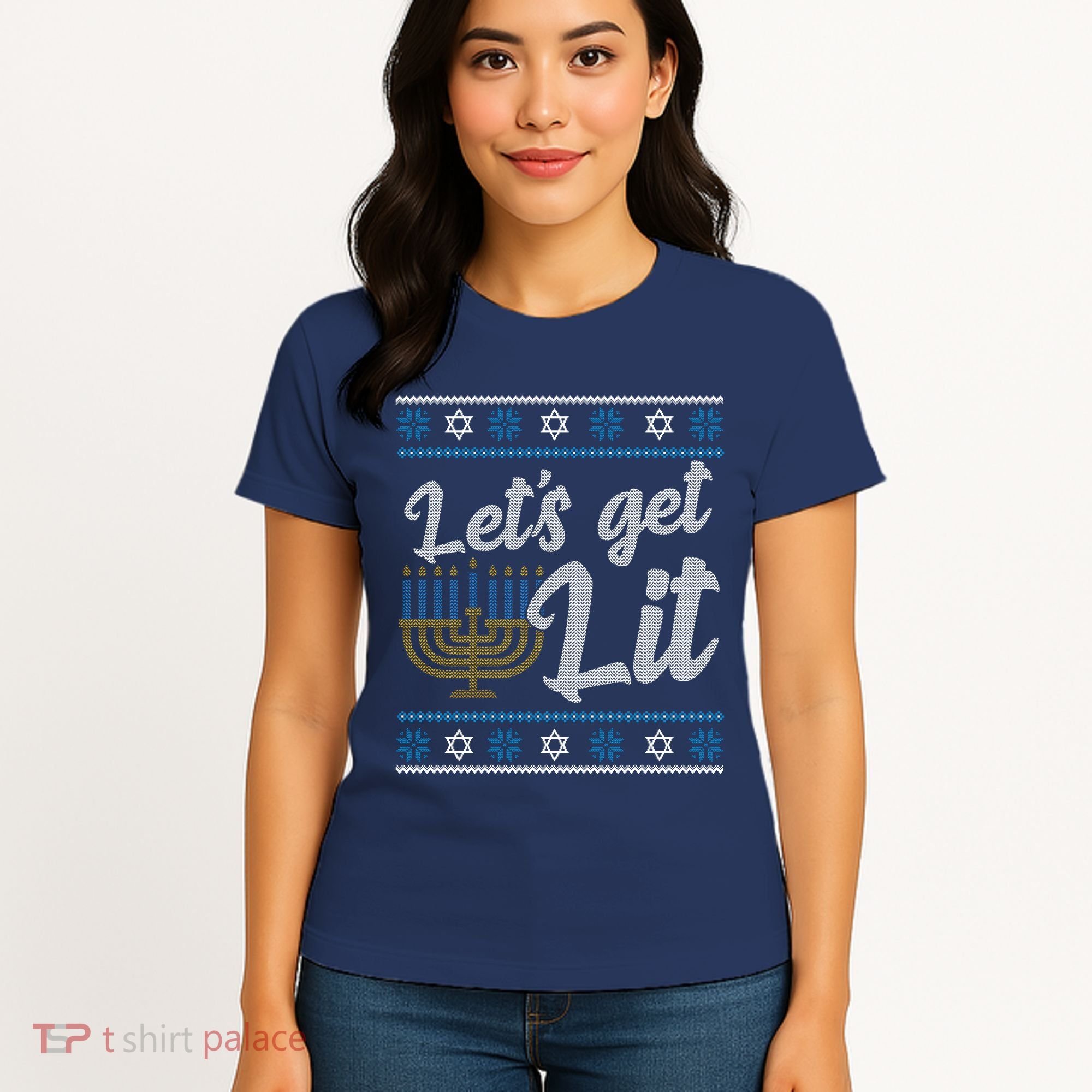 Funny Ugly Hanukkah Lets Get Lit Menorah Women's T-Shirt