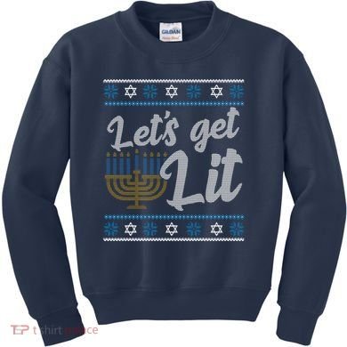 Funny Ugly Hanukkah Lets Get Lit Menorah Kids Sweatshirt