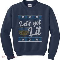 Funny Ugly Hanukkah Lets Get Lit Menorah Kids Sweatshirt thumb 0