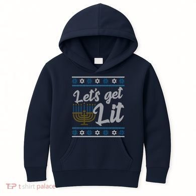 Funny Ugly Hanukkah Lets Get Lit Menorah Kids Hoodie