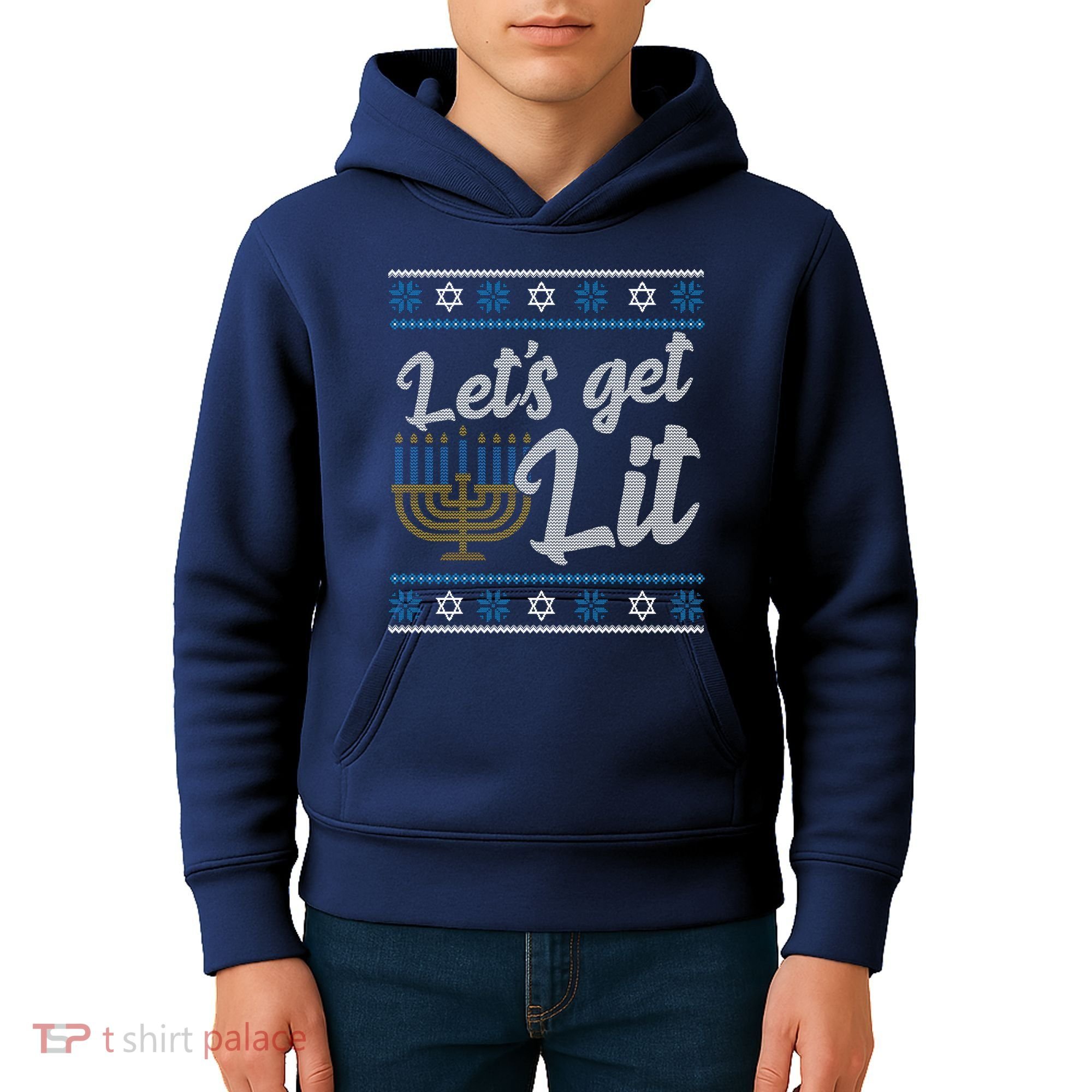 Funny Ugly Hanukkah Lets Get Lit Menorah Kids Hoodie