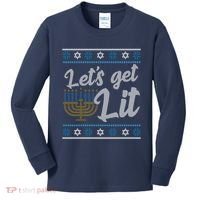 Funny Ugly Hanukkah Lets Get Lit Menorah Kids Long Sleeve Shirt thumb 0