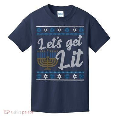 Funny Ugly Hanukkah Lets Get Lit Menorah Kids T-Shirt