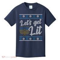Funny Ugly Hanukkah Lets Get Lit Menorah Kids T-Shirt thumb 0
