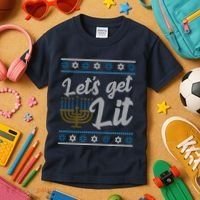 Funny Ugly Hanukkah Lets Get Lit Menorah Kids T-Shirt thumb 3