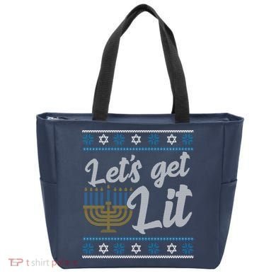 Funny Ugly Hanukkah Lets Get Lit Menorah Tote Bag