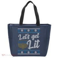 Funny Ugly Hanukkah Lets Get Lit Menorah Tote Bag thumb 0