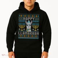 Funny Ugly Hanukkah Sweater Llama Llamakkah Gift Hoodie thumb 2