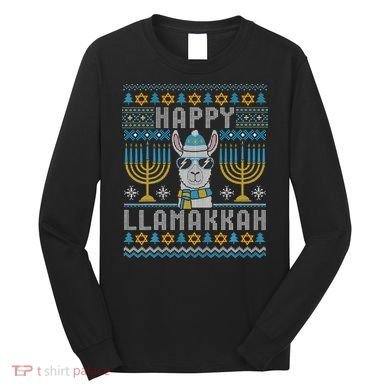 Funny Ugly Hanukkah Sweater Llama Llamakkah Gift Long Sleeve Shirt