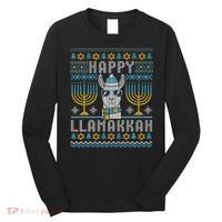 Funny Ugly Hanukkah Sweater Llama Llamakkah Gift Long Sleeve Shirt thumb 0