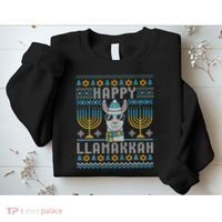 Funny Ugly Hanukkah Sweater Llama Llamakkah Gift Sweatshirt thumb 2