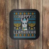 Funny Ugly Hanukkah Sweater Llama Llamakkah Gift Coaster thumb 0
