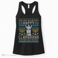 Funny Ugly Hanukkah Sweater Llama Llamakkah Gift Women's Tank Top thumb 0