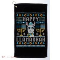 Funny Ugly Hanukkah Sweater Llama Llamakkah Gift Golf Towel thumb 0
