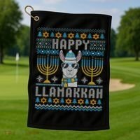 Funny Ugly Hanukkah Sweater Llama Llamakkah Gift Golf Towel thumb 1