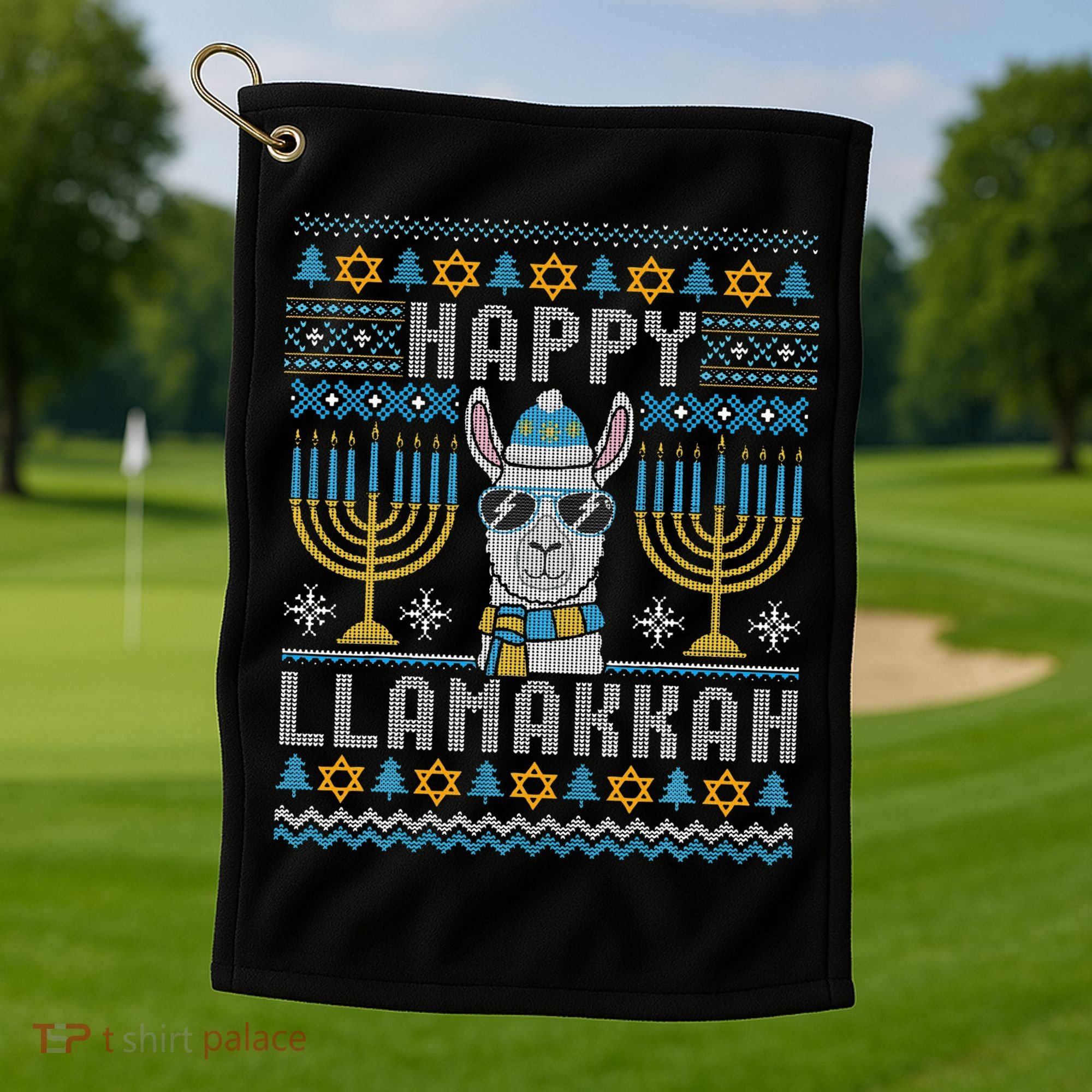Funny Ugly Hanukkah Sweater Llama Llamakkah Gift Golf Towel