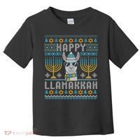 Funny Ugly Hanukkah Sweater Llama Llamakkah Gift Toddler T-Shirt thumb 0