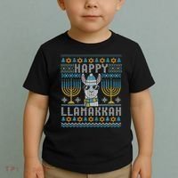 Funny Ugly Hanukkah Sweater Llama Llamakkah Gift Toddler T-Shirt thumb 2
