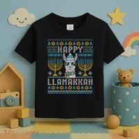 Funny Ugly Hanukkah Sweater Llama Llamakkah Gift Toddler T-Shirt thumb 3