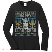 Funny Ugly Hanukkah Sweater Llama Llamakkah Gift Women's Long Sleeve Shirt thumb 0