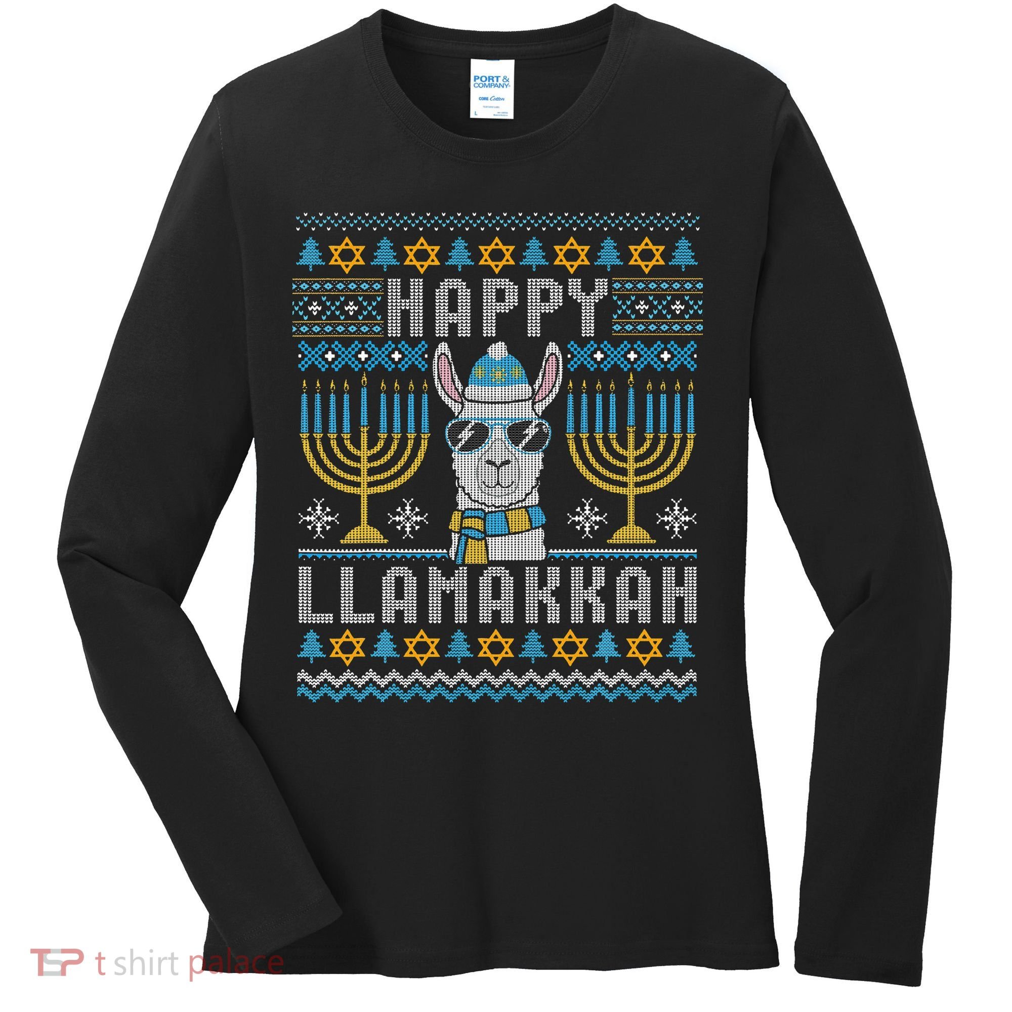 Funny Ugly Hanukkah Sweater Llama Llamakkah Gift Women's Long Sleeve Shirt