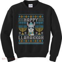 Funny Ugly Hanukkah Sweater Llama Llamakkah Gift Kids Sweatshirt thumb 0