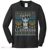 Funny Ugly Hanukkah Sweater Llama Llamakkah Gift Kids Long Sleeve Shirt thumb 0