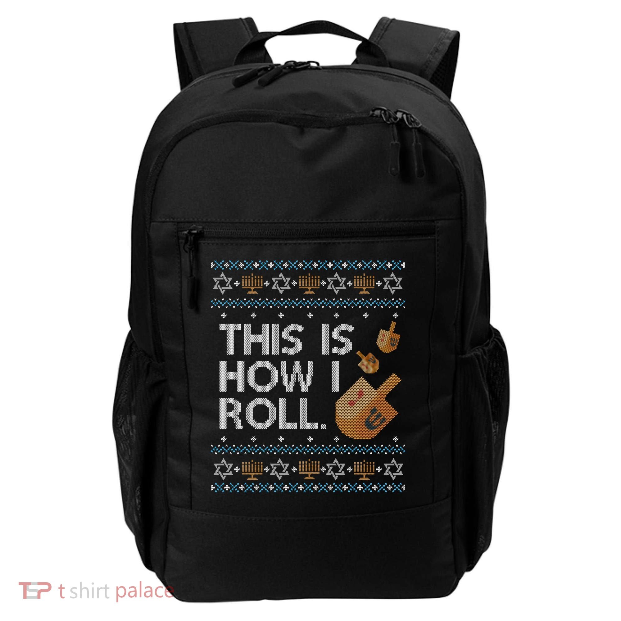 Funny Ugly Hanukkah Sweater How I Roll Dreidel Backpack