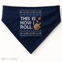 Funny Ugly Hanukkah Sweater How I Roll Dreidel USA-Made Doggie Bandana thumb 0