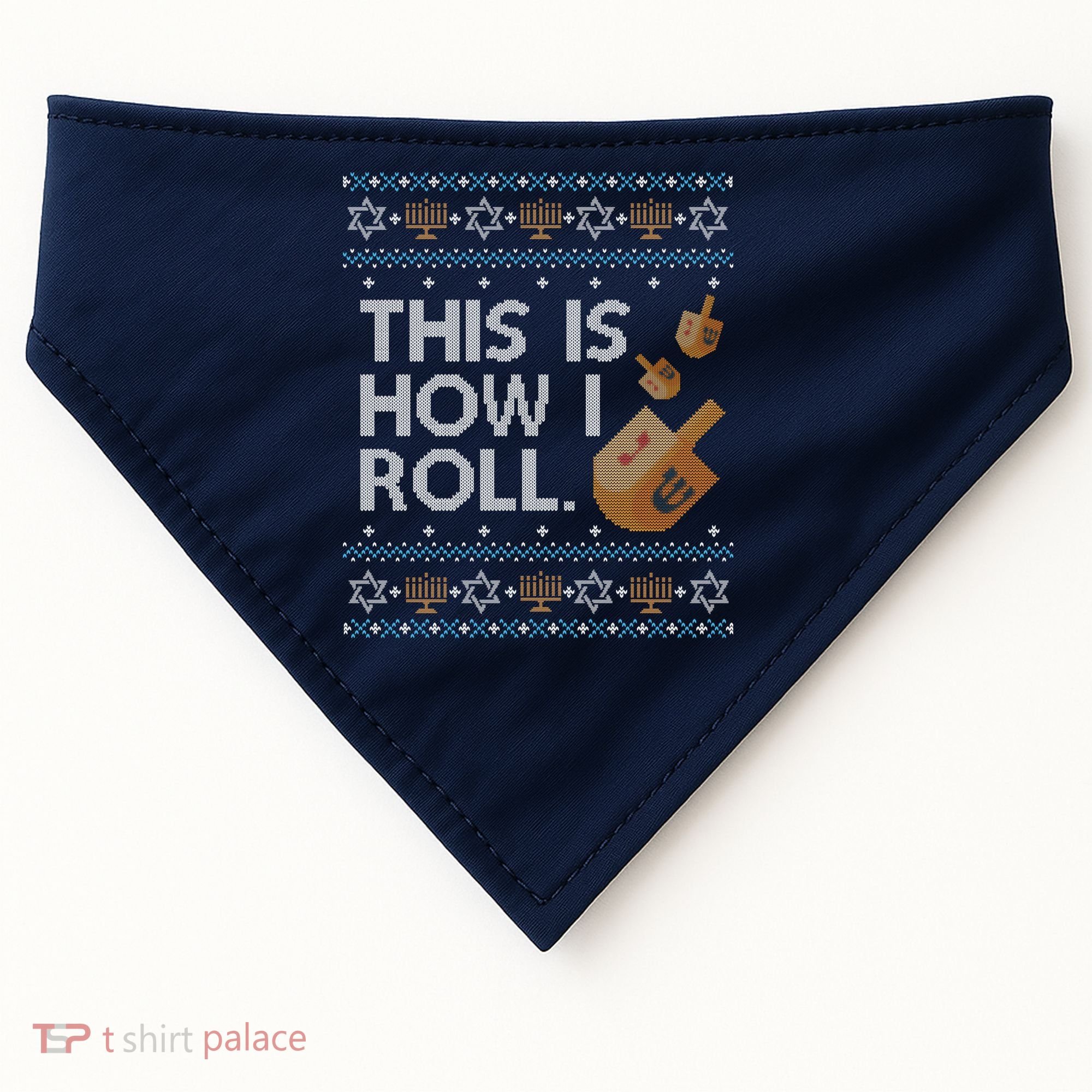Funny Ugly Hanukkah Sweater How I Roll Dreidel USA-Made Doggie Bandana