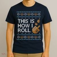 Funny Ugly Hanukkah Sweater How I Roll Dreidel T-Shirt thumb 3